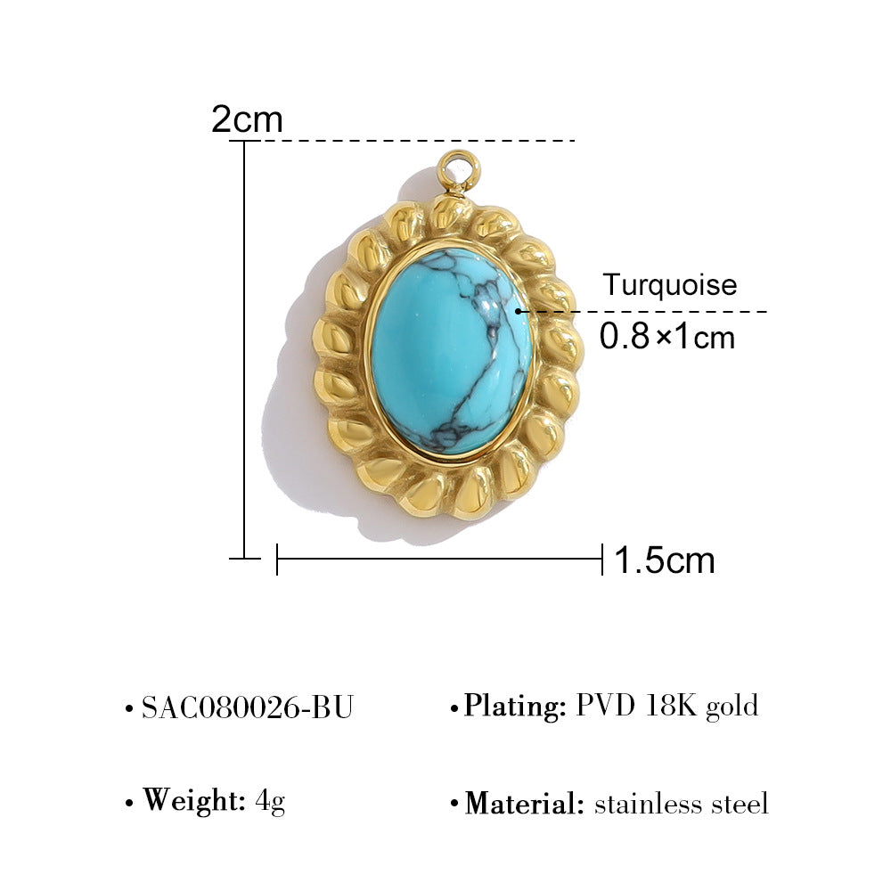 Wholesale colorful natural stone edge DIY titanium steel plated 18K gold accessories